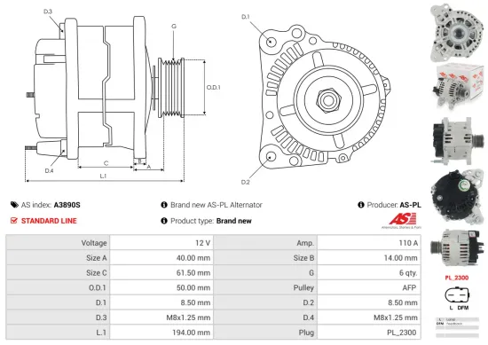 Generator 12 V AS-PL A3890S Bild Generator 12 V AS-PL A3890S