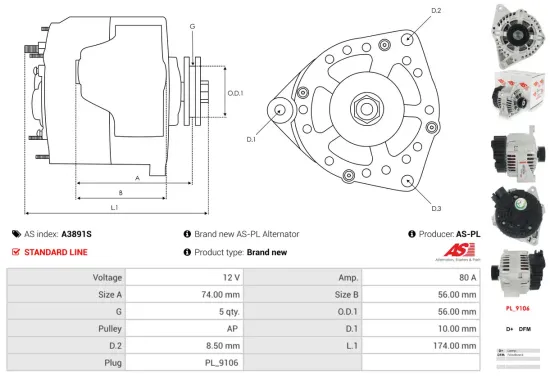 Generator 12 V AS-PL A3891S Bild Generator 12 V AS-PL A3891S