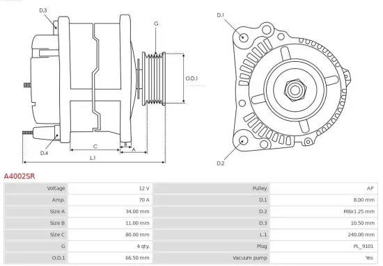 Generator 12 V AS-PL A4002SR Bild Generator 12 V AS-PL A4002SR