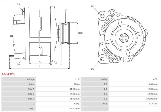 Generator 12 V AS-PL A4043PR Bild Generator 12 V AS-PL A4043PR