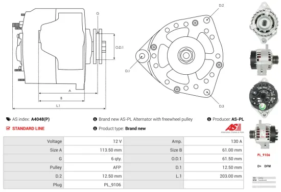 Generator 12 V AS-PL A4048(P) Bild Generator 12 V AS-PL A4048(P)