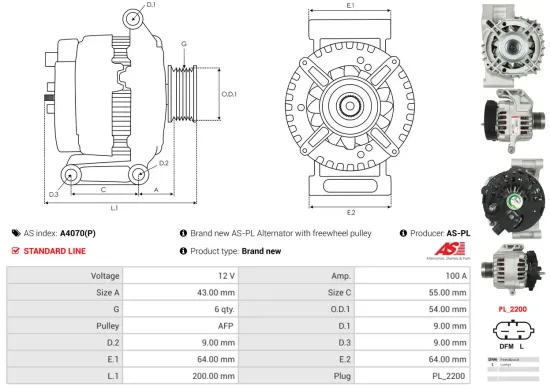 Generator 12 V AS-PL A4070(P) Bild Generator 12 V AS-PL A4070(P)