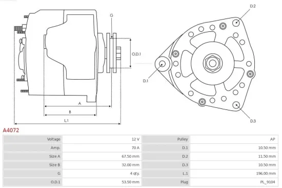 Generator 12 V AS-PL A4072 Bild Generator 12 V AS-PL A4072