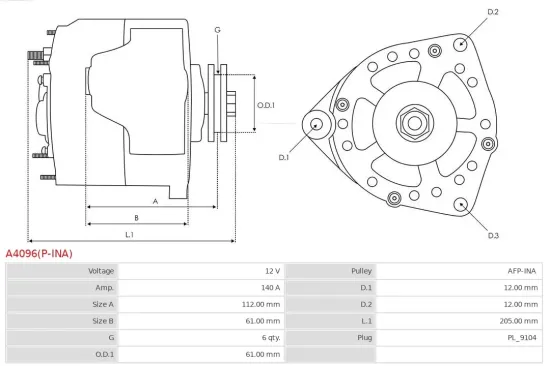 Generator 12 V AS-PL A4096(P-INA) Bild Generator 12 V AS-PL A4096(P-INA)