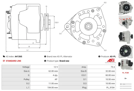 Generator 12 V AS-PL A4126S Bild Generator 12 V AS-PL A4126S