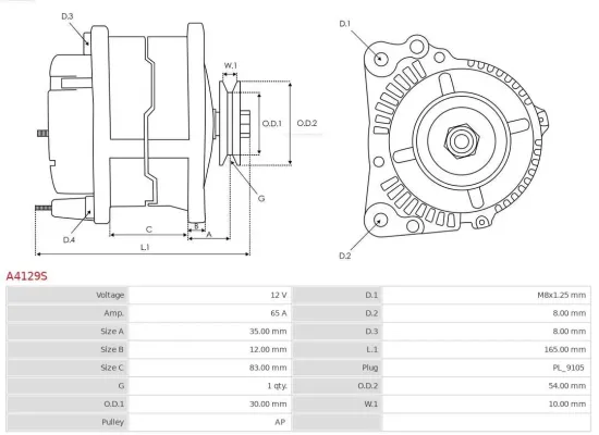 Generator 12 V AS-PL A4129S Bild Generator 12 V AS-PL A4129S