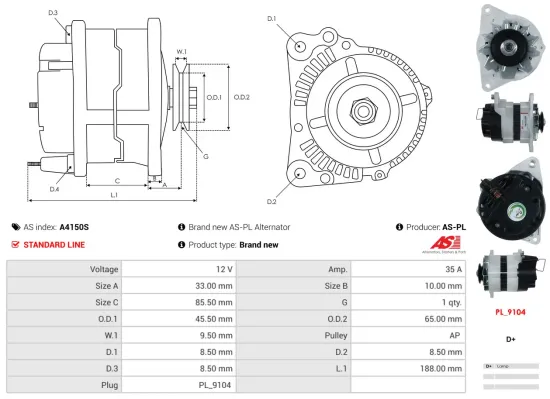 Generator 12 V AS-PL A4150S Bild Generator 12 V AS-PL A4150S