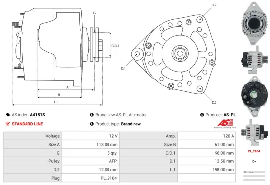 Generator 12 V AS-PL A4151S Bild Generator 12 V AS-PL A4151S
