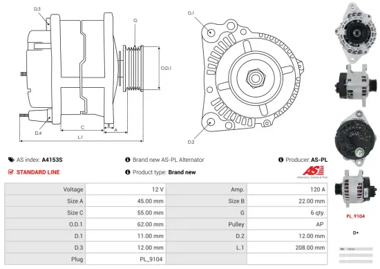 Generator 12 V AS-PL A4153S Bild Generator 12 V AS-PL A4153S