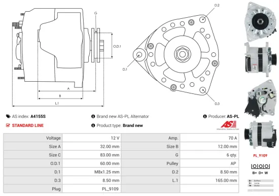 Generator 12 V AS-PL A4155S Bild Generator 12 V AS-PL A4155S