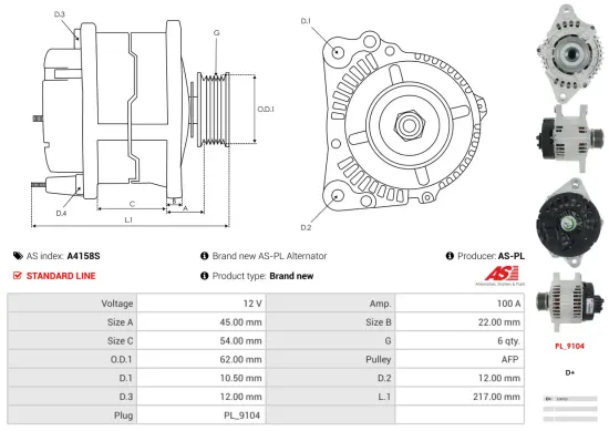 Generator 12 V AS-PL A4158S Bild Generator 12 V AS-PL A4158S