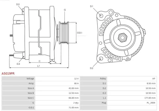 Generator 12 V AS-PL A5019PR Bild Generator 12 V AS-PL A5019PR