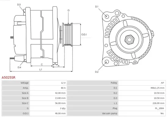 Generator 12 V AS-PL A5025SR Bild Generator 12 V AS-PL A5025SR