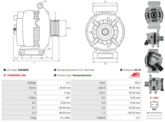 Generator 12 V AS-PL A5048SR Bild Generator 12 V AS-PL A5048SR