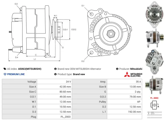 Generator 24 V AS-PL A5063(MITSUBISHI) Bild Generator 24 V AS-PL A5063(MITSUBISHI)