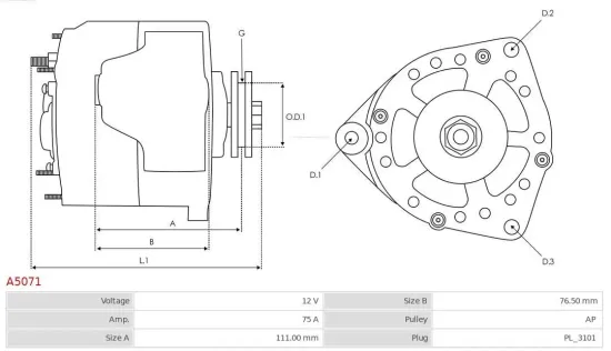 Generator 12 V AS-PL A5071 Bild Generator 12 V AS-PL A5071