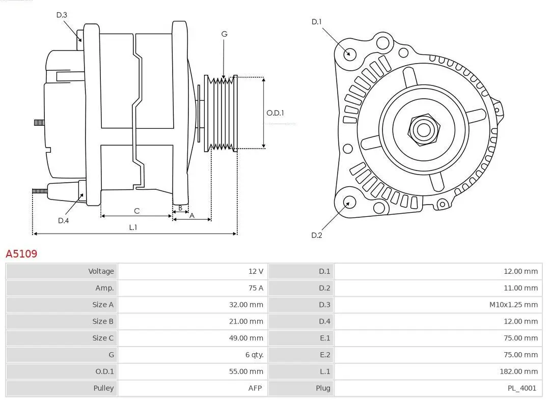 Generator 12 V AS-PL A5109 Bild Generator 12 V AS-PL A5109