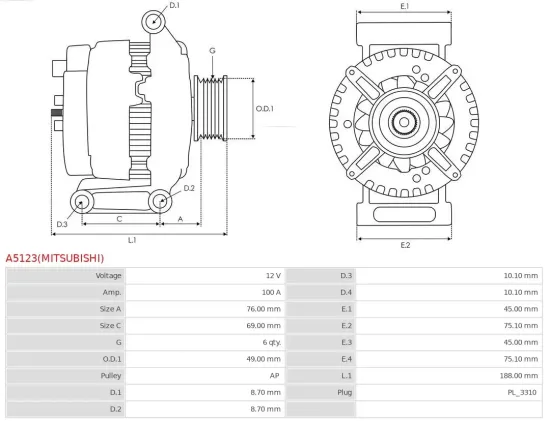 Generator 12 V AS-PL A5123(MITSUBISHI) Bild Generator 12 V AS-PL A5123(MITSUBISHI)