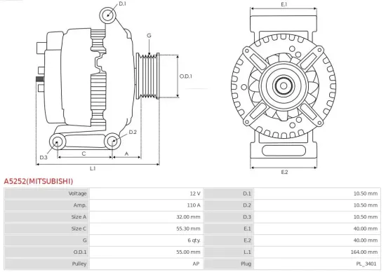 Generator 12 V AS-PL A5252(MITSUBISHI) Bild Generator 12 V AS-PL A5252(MITSUBISHI)