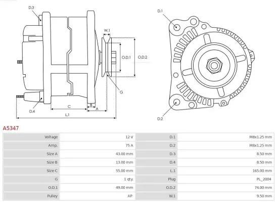 Generator 12 V AS-PL A5347 Bild Generator 12 V AS-PL A5347