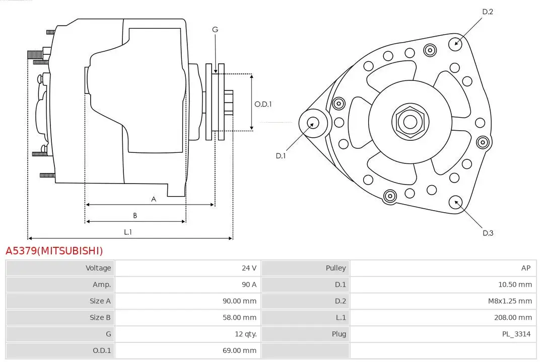 Generator 24 V AS-PL A5379(MITSUBISHI) Bild Generator 24 V AS-PL A5379(MITSUBISHI)