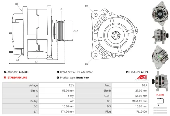 Generator 12 V AS-PL A5563S Bild Generator 12 V AS-PL A5563S