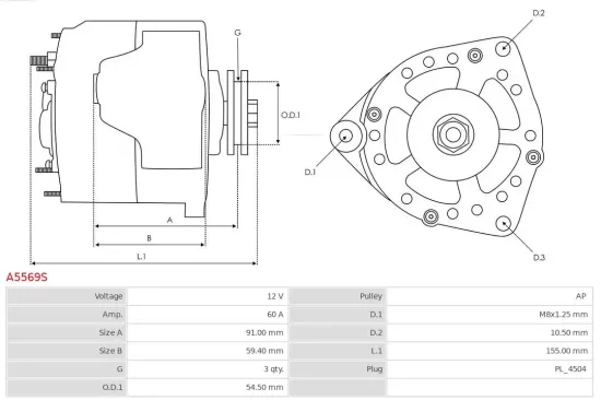 Generator 12 V AS-PL A5569S Bild Generator 12 V AS-PL A5569S