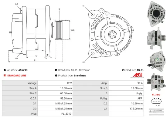 Generator 12 V AS-PL A5579S Bild Generator 12 V AS-PL A5579S