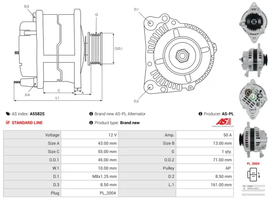 Generator 12 V AS-PL A5582S Bild Generator 12 V AS-PL A5582S