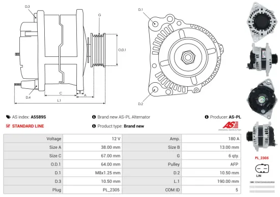 Generator 12 V AS-PL A5589S Bild Generator 12 V AS-PL A5589S