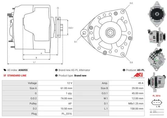 Generator 12 V AS-PL A5605S Bild Generator 12 V AS-PL A5605S