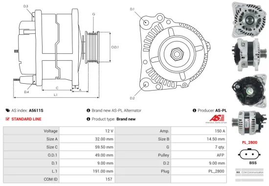 Generator 12 V AS-PL A5611S Bild Generator 12 V AS-PL A5611S