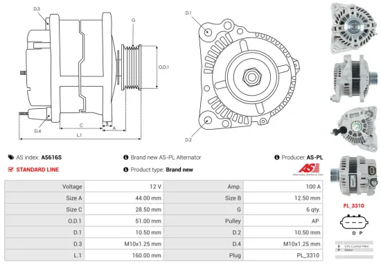 Generator 12 V AS-PL A5616S Bild Generator 12 V AS-PL A5616S