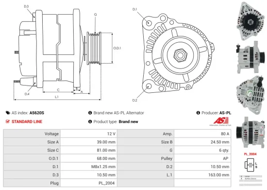 Generator 12 V AS-PL A5620S Bild Generator 12 V AS-PL A5620S