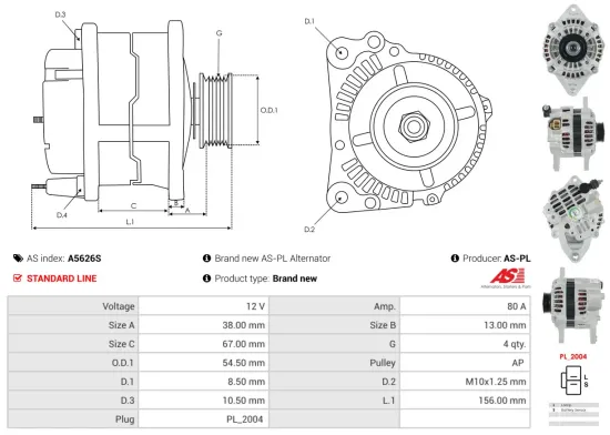 Generator 12 V AS-PL A5626S Bild Generator 12 V AS-PL A5626S