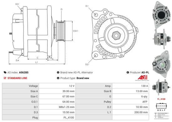 Generator 12 V AS-PL A5628S Bild Generator 12 V AS-PL A5628S