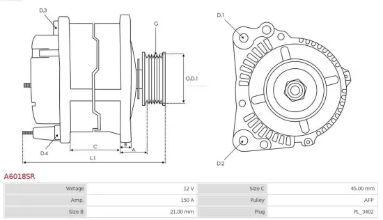 Generator 12 V AS-PL A6018SR Bild Generator 12 V AS-PL A6018SR