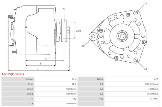 Generator 12 V AS-PL A6025(DENSO) Bild Generator 12 V AS-PL A6025(DENSO)