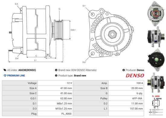 Generator 12 V AS-PL A6038(DENSO) Bild Generator 12 V AS-PL A6038(DENSO)