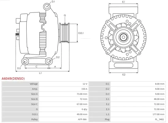 Generator 12 V AS-PL A6049(DENSO) Bild Generator 12 V AS-PL A6049(DENSO)