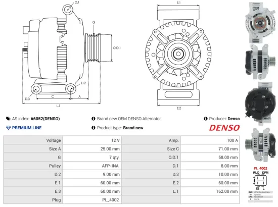Generator 12 V AS-PL A6052(DENSO) Bild Generator 12 V AS-PL A6052(DENSO)
