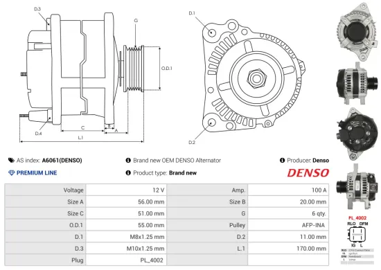 Generator 12 V AS-PL A6061(DENSO) Bild Generator 12 V AS-PL A6061(DENSO)