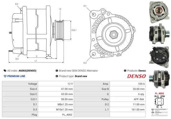Generator 12 V AS-PL A6065(DENSO) Bild Generator 12 V AS-PL A6065(DENSO)