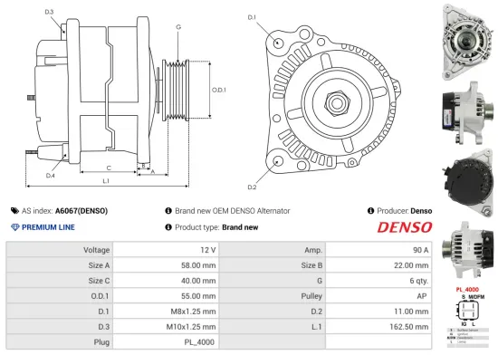Generator 12 V AS-PL A6067(DENSO) Bild Generator 12 V AS-PL A6067(DENSO)