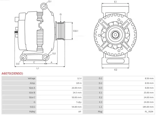 Generator 12 V AS-PL A6070(DENSO) Bild Generator 12 V AS-PL A6070(DENSO)