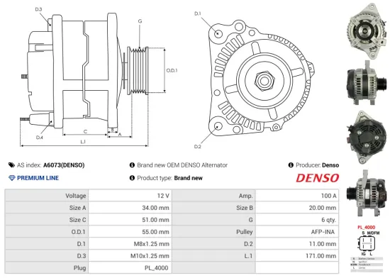 Generator 12 V AS-PL A6073(DENSO) Bild Generator 12 V AS-PL A6073(DENSO)
