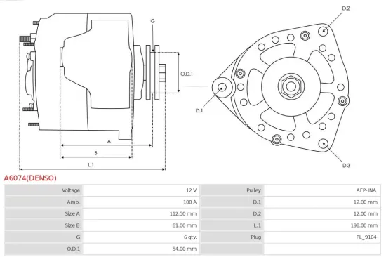 Generator 12 V AS-PL A6074(DENSO) Bild Generator 12 V AS-PL A6074(DENSO)