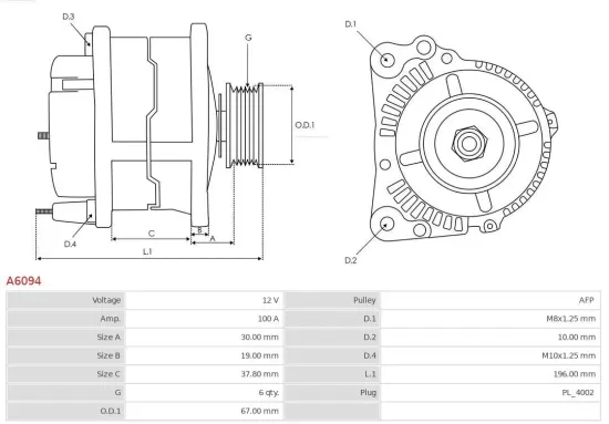 Generator 12 V AS-PL A6094 Bild Generator 12 V AS-PL A6094