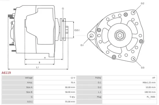 Generator 12 V AS-PL A6119 Bild Generator 12 V AS-PL A6119