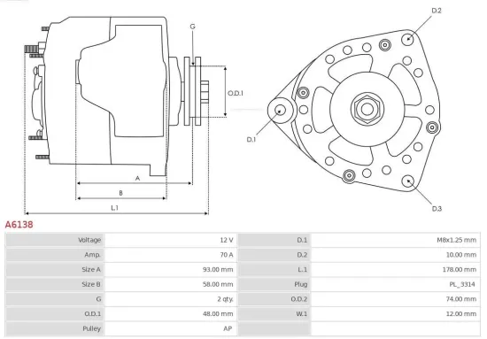 Generator 12 V AS-PL A6138 Bild Generator 12 V AS-PL A6138